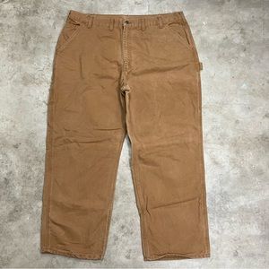 Carhartt Mens Dungaree 44x30 Carpenter Work Pants Brown Canvas  Fit B11 BRN